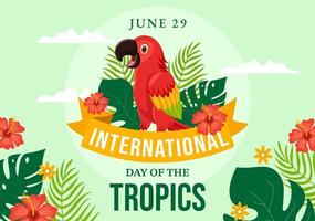 International Day of the Tropic Vector Illustration on 29 June with Animal, Grass and Flower Plants to Preserve in Flat Cartoon Hand Drawn Templates