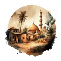 Watercolor painting of a mosque png