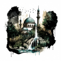 Watercolor painting of a mosque png