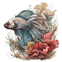 Watercolor painting of betta fish png