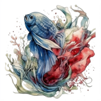 Watercolor painting of betta fish png