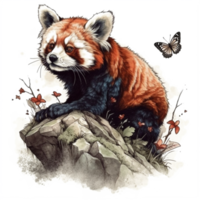 Watercolor painting of a red panda png