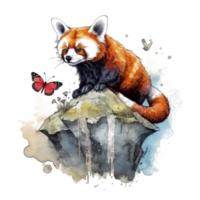Watercolor painting of a red panda png