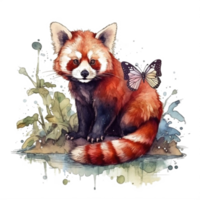 Watercolor painting of a red panda png