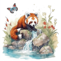 acuarela pintura de un rojo panda png