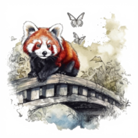 Watercolor painting of a red panda png