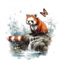 Watercolor painting of a red panda png