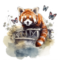 Watercolor painting of a red panda png