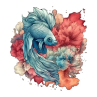 Watercolor painting of betta fish png