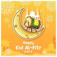Hand Drawn a Bedug Drum and a Moon as A Greeting for Eid Al-Fitr vector