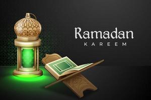 Ramadan with Realistic Mushaf and Lantern vector