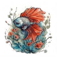 Watercolor painting of betta fish png