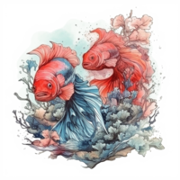 Aquarell Gemälde von Betta Fisch png