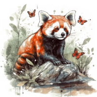 Watercolor painting of a red panda png