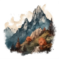 Watercolor painting of mountains png