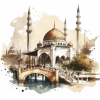 Watercolor painting of a mosque png