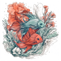 Watercolor painting of betta fish png