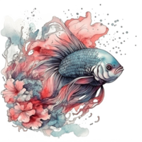 Watercolor painting of betta fish png