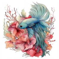 Watercolor painting of betta fish png