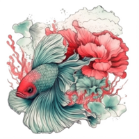 Aquarell Gemälde von Betta Fisch png