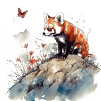 vattenfärg målning av en röd panda png