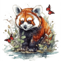 Watercolor painting of a red panda png