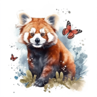 Watercolor painting of a red panda png