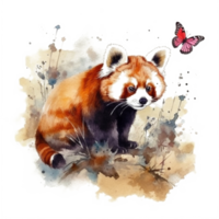aquarelle La peinture de une rouge Panda png