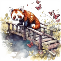 Watercolor painting of a red panda png