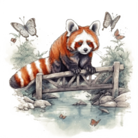 Watercolor painting of a red panda png