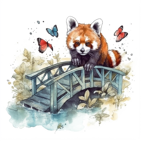 Watercolor painting of a red panda png