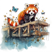 Watercolor painting of a red panda png