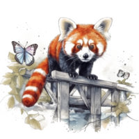 Watercolor painting of a red panda png