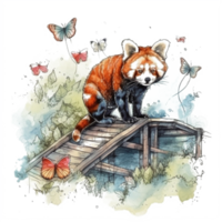 Watercolor painting of a red panda png