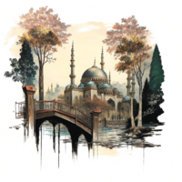 Watercolor painting of a mosque png