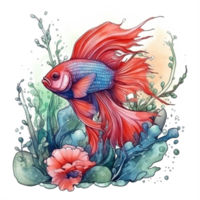 Watercolor painting of betta fish png