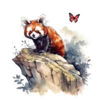 Watercolor painting of a red panda png