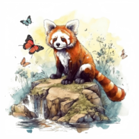 Watercolor painting of a red panda png