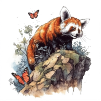 Watercolor painting of a red panda png