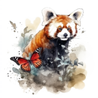 aquarelle La peinture de une rouge Panda png