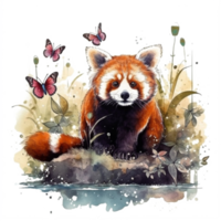 Watercolor painting of a red panda png