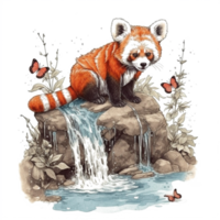 Watercolor painting of a red panda png