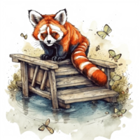 Watercolor painting of a red panda png