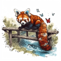 Watercolor painting of a red panda png