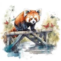 Watercolor painting of a red panda png