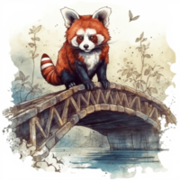 Watercolor painting of a red panda png