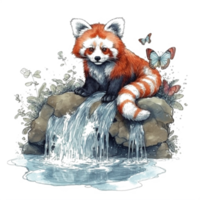 Watercolor painting of a red panda png