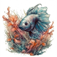 Watercolor painting of betta fish png