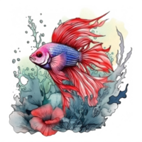 Watercolor painting of betta fish png