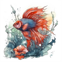 Watercolor painting of betta fish png